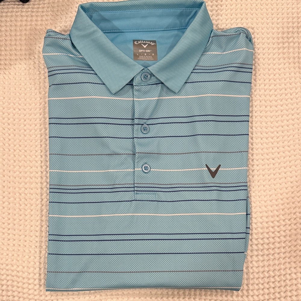 Callaway Men's Aqua and Navy Striped Polo